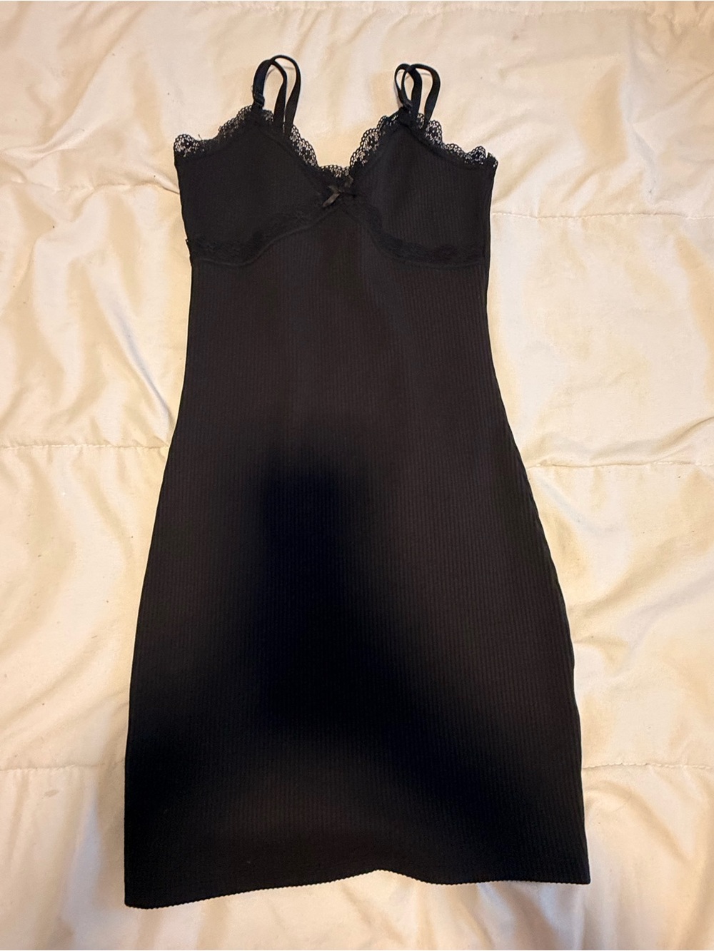 H&M Black Lace-Trim Slip Dress